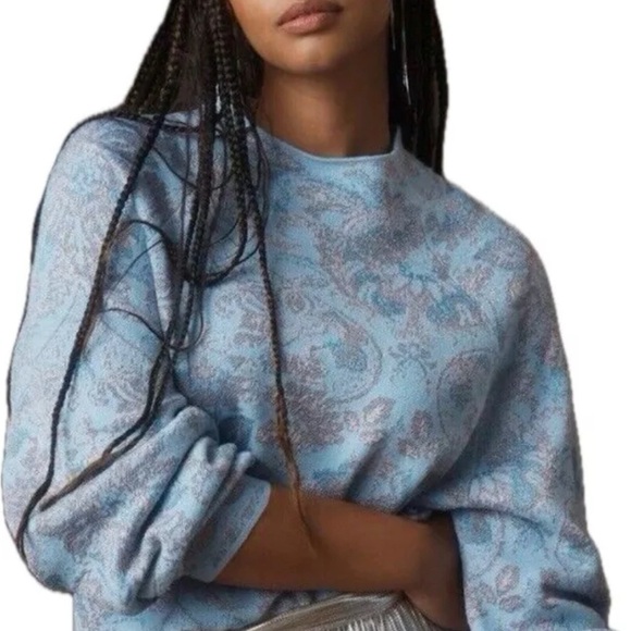 Anthropologie Sweaters - Anthropologie Beatriz Mock Neck Sweater Lurex Edition Blue SilverGray Size M